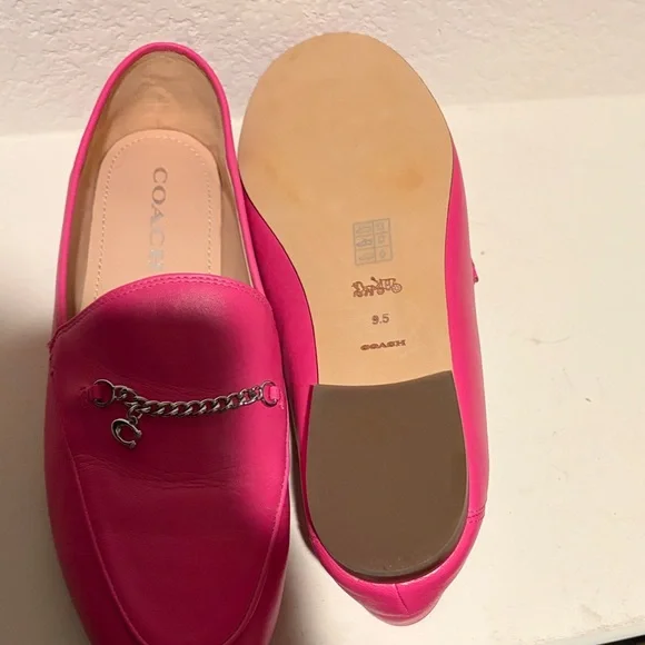 Coach Fuchsia Leather Chain Loafers - Picture 2 of 3